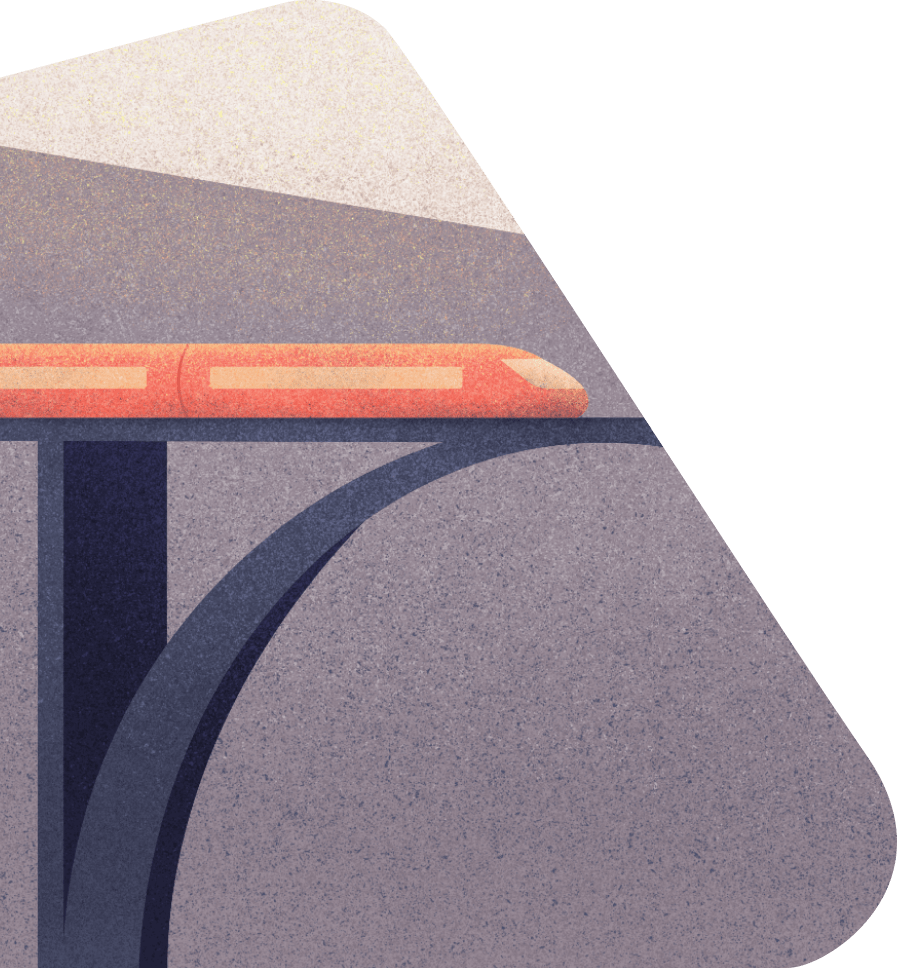 Orange train on the bridge illustration